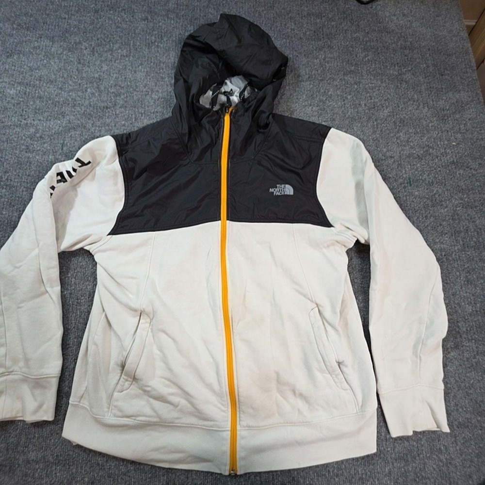 The North Face Hoodie Mens Large White Black Full Zip Fleece Nylon Hood Outdoor